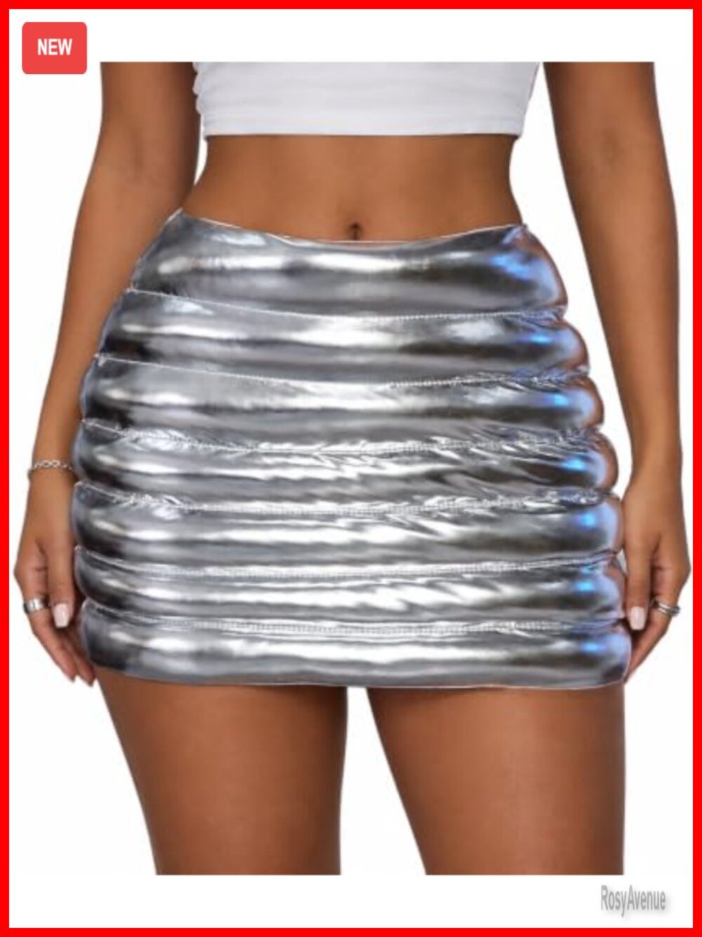 Metallic Puffer Mini Skirt for Women Quilted Bodycon Club Party Skirt